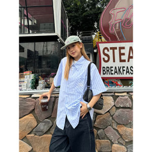 Loose Cotton Polo Shirt Mens Short Sleeve Embroidered Striped Summer Fashion Brand Street Style Casual Wear Polyester Blend