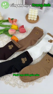Tất Nữ Set 10 Đôi Họa Tiết Gấu Dễ Thương Chất Liệu Cotton Thoáng Khí Chống Hôi Chân TA06-10