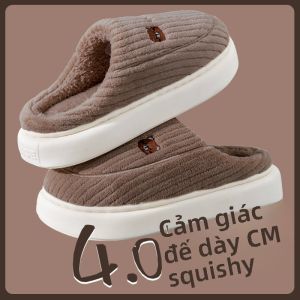 Dép Bông Lót Lông Cừu Dày Mùa Đông Cho Nam Nữ Đi Trong Nhà Chống Trượt Dép Lười Thoải Mái Đế PVC Màu Trơn Dép Đi Trong Nhà