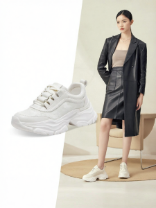 Autumn New Leather Fashion Thick Sole Ladies Dad Shoes