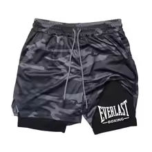 Mens Fashion Sports Shorts EVERLAST Printed Sports Shorts Double Layer Fast Drying Comfortable Basketball Muscle Fitness Shorts