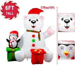 Christmas 1.75M Inflatable Polar Bear&Penguin&Gift BoxesBuilt-in Colorful Rotating LED Lightsfor Holiday Xmas Lawn Decoration