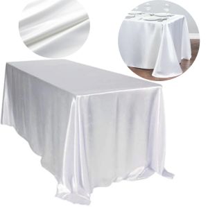 145*260CM Rectangle Satin Tablecloth Wedding Table Cloth White for Christmas Baby Shower Birthday Events Banquet Decor Home Dining Table