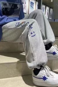 Trendy Drawstring Wide Leg Thickened Mens Casual Pants Loose plus Size Comfortable Sporty Harajuku Style Youthful Autumn Wear