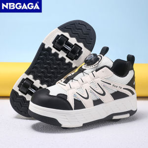 NBGAGA | Children 2‑in‑1 Roller Skate Shoes Rotary Buckle Breathable Mesh Sneakers Boys Girls Outdoor Sport Walking Skating Shoes