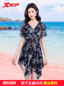 XTEP 2025 New Womens One-Piece Swimsuit Floral Print Slimming Cover-Up Vacation Beachwear Casual Swimwear with Chest Pad