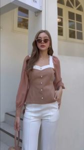 เสื้อผ้าเทพแขนยาวชีฟอง พร้อมส่ง สีทูโทนกระดูม พิเ��า Walk in closet