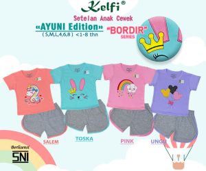 Kelfi Baju Setelan Anak Cewek Bordir Bahan Komb / Stelan Usia 0-12 bulan / 1-2 tahun / 2-3 tahun / 3-4 tahun / 5-6 tahun 7-8 tahun Ayuni Edition Bahan adem dan Lembut Bisa COD