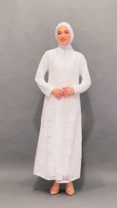 FAME - Gamis Wanita Kerah Tinggi Broken White - 9911166