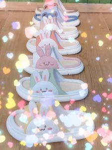 New Korean cute Rabbit linen slippers for Womens non-slip 3.0cm thick bottom indoor slippers home cotton and linen slippers