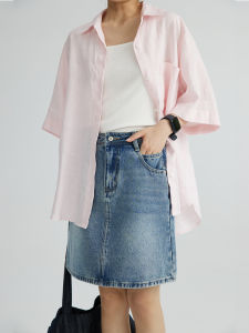 Washed Blue Denim Mini Skirt Simple Style mid Waist Cotton Casual A-Line Skirt for Ladies Summer Guide Step by Step