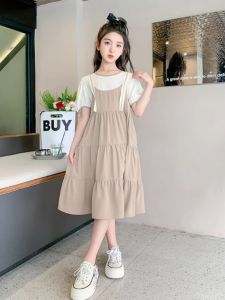 Princess Style Girls Dress Summer 2024 New Arrival Chiffon Material A-Line Skirt Two-Piece Design with Suspenders