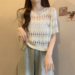 SF Thin Design Sense Top Hollow-out Knitted Smock Women Temperament Slouchy Knitwear
