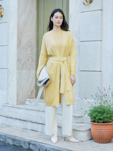 Long Wool-Cashmere Blend Knit Cardigan
