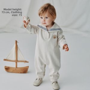 OAK FAMILY | Navy Collar Loose Jumpsuit