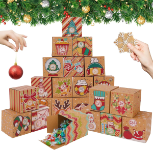 24 Days Paper Advent Gift Box Christmas Countdown Calendar Boxes Fillable Advent Calendar Treat Box for Xmas Party Supplies Xmas