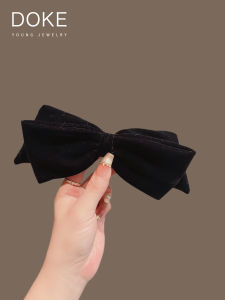 Black Velvet Hair Clip with Butterfly Knot for Women Spring Clamp across the Head for Half up Styles Vintage Feel