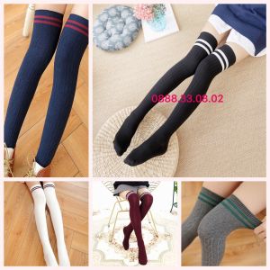 Tất Golf Nữ Kẻ Sọc Qua Gối Vớ Golf Cotton Nhiều Màu Cao Cấp