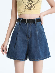 Retro Wide Leg Four-Quarter Denim Shorts Women Summer New Loose Slim Small Size A-Line 4-Piece Pants High Waist Blue Short Jeans