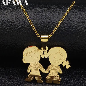 Boy Girl Child Kid Stainless Steel Necklaces Women Gold Color Mothers and Children Necklaces Jewelry Mothers Day Gift N519S01