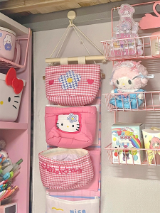 HelloKitty Cat Headboard Storage Rack Dormitory Upper Bed Nylon Organizer Hanging Basket Bag for Bedroom And Living Room