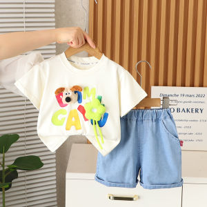 Baju setelan bayi laki laki katun setelan kaos anak cowok Musim panas fashion Puppy setelan kaos anak Kualitas Tinggi
