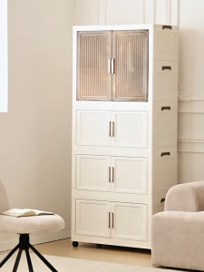Goody 60/80CM Folding Wardrobe Plastics Universal Wheel Stackable Multilayer Simple Wardrobe 2 Doors Storage Cabinet Space Saver