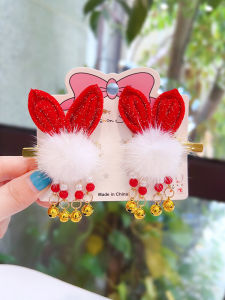 Kẹp Tóc Tai Thỏ Nhung Đỏ Phong Cách Trung Hoa Cho Bé Gái Phụ Kiện Tóc Cổ Trang Phục Hanfu Kẹp Tóc Dễ Thương Cho Bé Gái