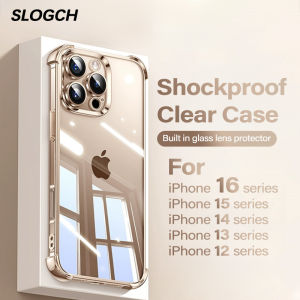 【Built in Lens Protector】Electroplated Clear Phone Case For iPhone 17 16 15 14 13 12 Pro Max Transparent Cover For iPhone 17 Air 16 15 14 Plus Military Grade Shockproof Protective Casing