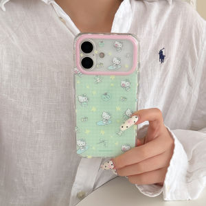 Sanrio | Sanrio Cute Cartoon Green Grid Hello Kitty Phone Case For iPhone 15 16 17 Pro Max Kawaii Lens Protection Shockproof Case Cover