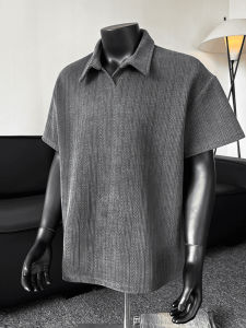 LIUBU | Retro American Style Wheat Pattern Polo Collar Heavyweight T-Shirt 5/8 Sleeve