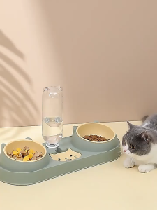3 IN 1 Pet Feeder Automatic Water Dispenser Cat Dog Food Bowl Drinker Double Bowls Mangkuk Kucing Makanan