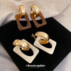 Silver Needle Square round Geometric Blooming Resin Earrings Retro All-Match Earrings Hong Kong Style Minority Simple Design Earrings Women