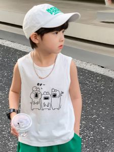 Áo Thun Cotton Không Tay Mùa Hè Cho Bé Trai Áo Thun Trẻ Em Thời Trang Mới Áo Thun Cotton Thoáng Khí Cổ Tròn in Họa Tiết Hoạt Hình