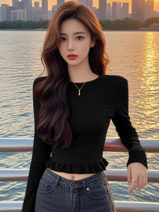 Áo Thun Nữ Màu Đỏ Ôm Vừa Vặn Dài Tay Cổ Tròn Tay Ngắn Mùa Xuân Thu Đông Tay Dài Thiết Kế Áo Sơ Mi Nữ