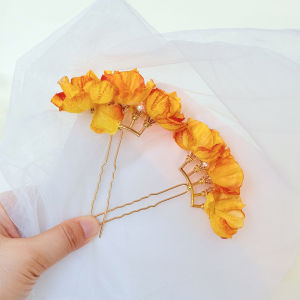 Traditional Chinese Style Hairpin with Silk Flowers Pearl Decorations Ancient Headwear for Women Fashionable Hair Accessories