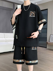 Summer Casual Sportswear Set for Men Big Size Trendy Brand Short Sleeve Short Pants Two Piece Set Comfortable Breathable Clothing