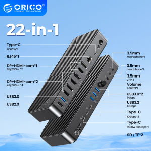 ORICO 2 Display Link Show 22 in 1 Desktop Docking Station Type C PD60W 4K 8K DP HDMI VGA 3.5mm RJ45 USB HUB for Laptop with Volume Adjust Power Adapter