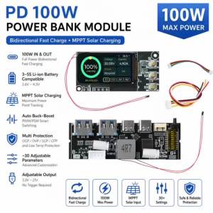 Gaqqee | Mô-đun Sạc Dự Phòng PD 100W Với Sạc Nhanh Hai Chiều 3-5S Màn Hình Màu TFT 1.47 Inch Tương Thích Với Tấm Pin Năng Lượng Mặt Trời MPPT Cho Ứng Dụng Máy Tính