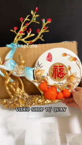 Tượng Hươu Dĩa Ngọc Quà Tặng Trang Trí Văn Phòng Kệ Tivi Kệ Tủ Để Bàn