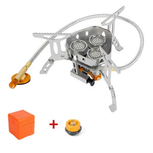 3 Heads Gas Stove Tourist Camping Burners Folding Backpacking Furnace 6800W Outdoor Hiking Picnic BBQ Cooking Equipment