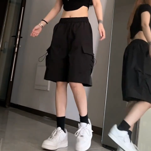 American womens spicy summer shorts elastic high waist slimming pocket fashionable loose casual sports A-line pants
