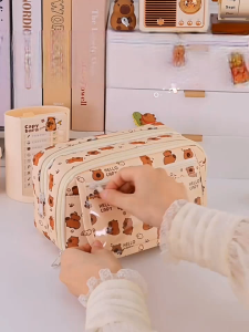 Capybara Multi-Layer Large Capacity Pencil Case - Transparent Cartoon Stationery Organizer for Kids Cute Multi-Functional Pen Pouch for School Supplies