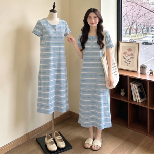 AIYITI | Fashion Blue Striped Long Dress