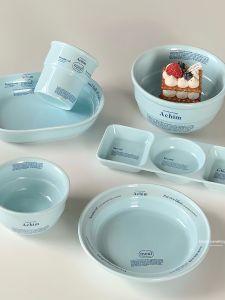 Blue Ceramic Plate for Home Use High End Restaurant Style Pasta Dish Oval Shape Deep Dish Microwave Safe Korean Trend Healing Design