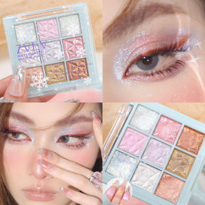 9 Colors Glitter Pearlescent Eyeshadow Palette Pearly Eye Shadow Matte Highlights Cool Tone Charming Korean Eye Makeup Palette