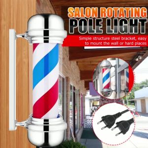70CM Barber Shop Pole Red White Blue Rotating Light Stripes Sign Hair Salon