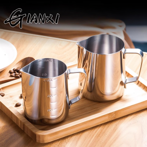 GIANXI Hand-Made Coffee Breamer Stainless Steel Coffee Latte Cup With Inside And Outside Scale/Handle Olecranon Latte Jug