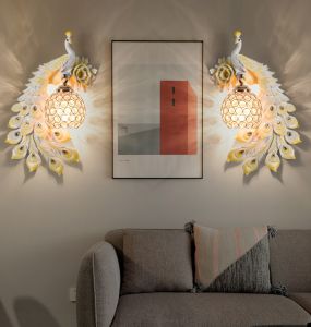 American Style Retro Peacock Wall Lamp Creative Living Room Bedroom Restaurant Corridor Hotel Staircase Entrance Wall Decorative Lights 48x26cm