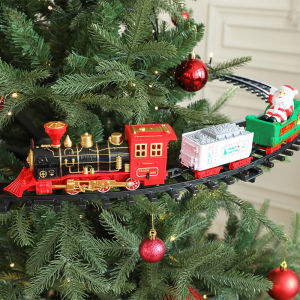 Christmas Assemble Electric Rail Train Hanging Christmas Tree Spray Whistle Steam Smoke Decorations Gift
